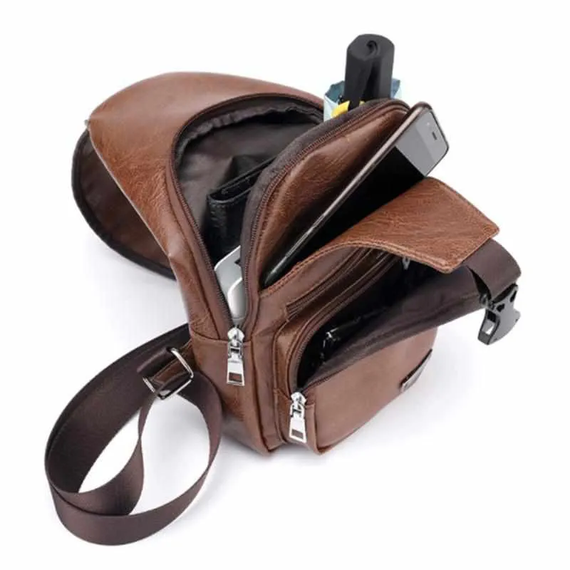 Men's Retro Chest Bag - PU Leather Single Shoulder Bag