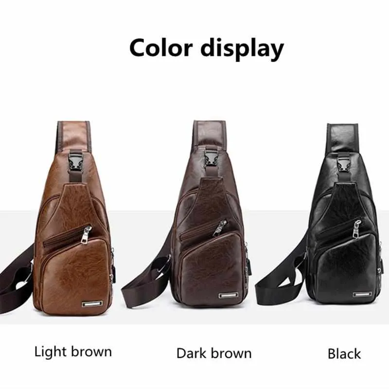 Men's Retro Chest Bag - PU Leather Single Shoulder Bag