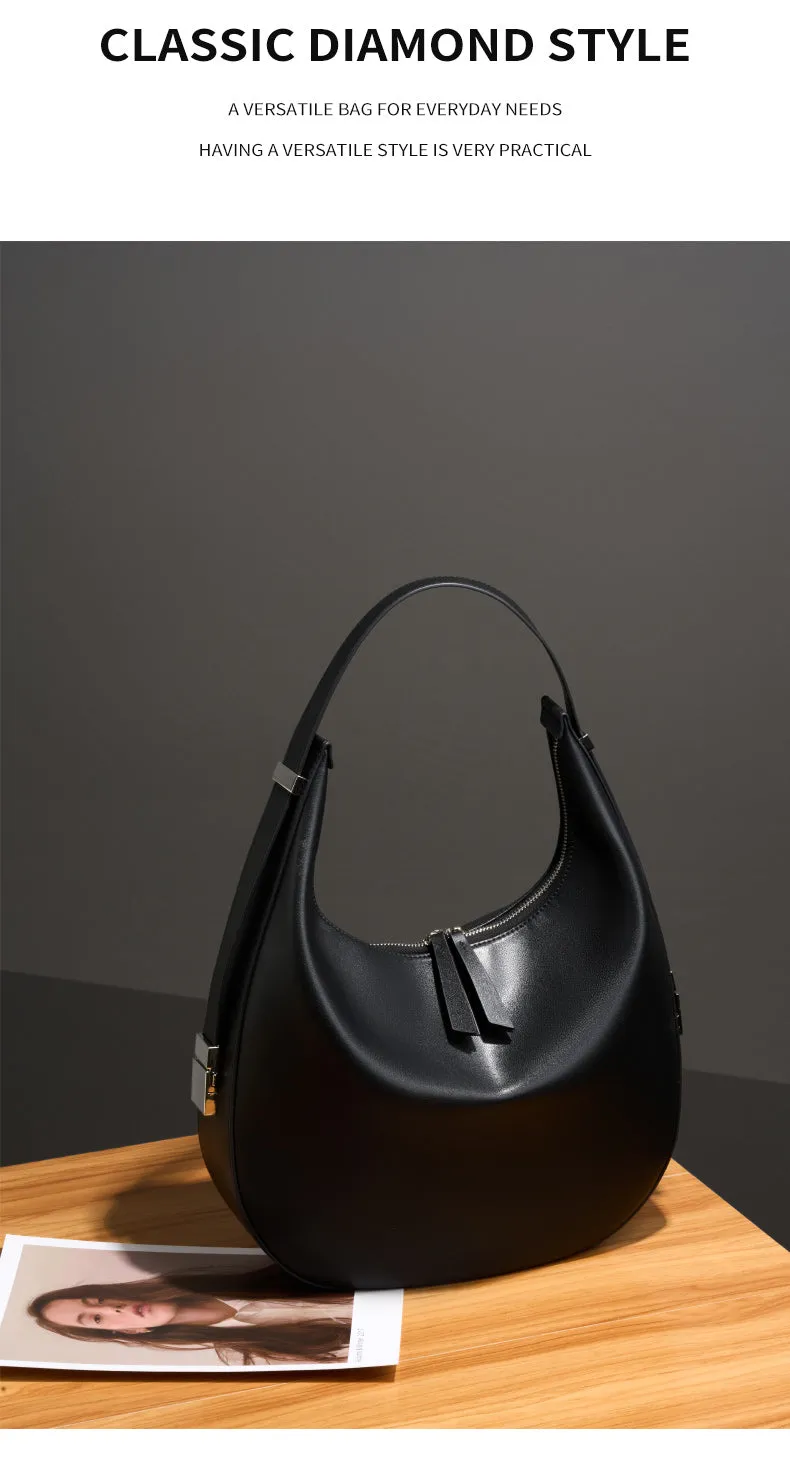 Monica Leather Large Crescent Shoulder Bag