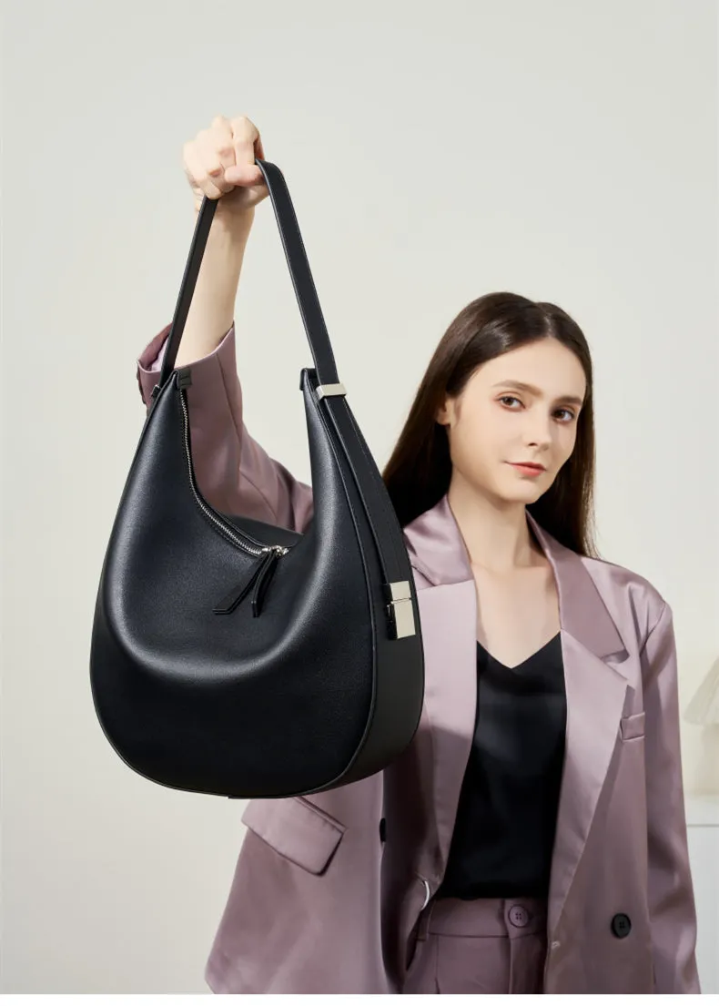 Monica Leather Large Crescent Shoulder Bag