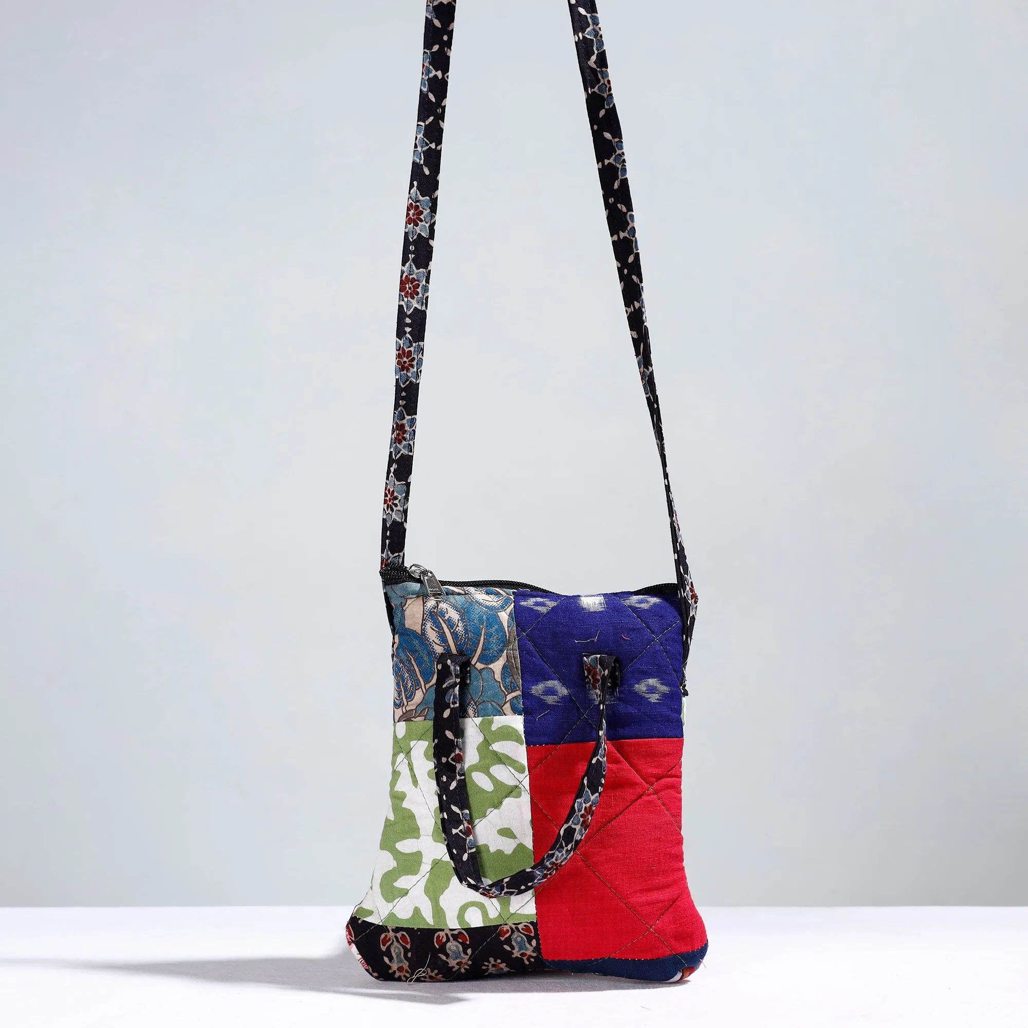 Multicolor - Handmade Quilted Cotton Patchwork Sling Bag 14