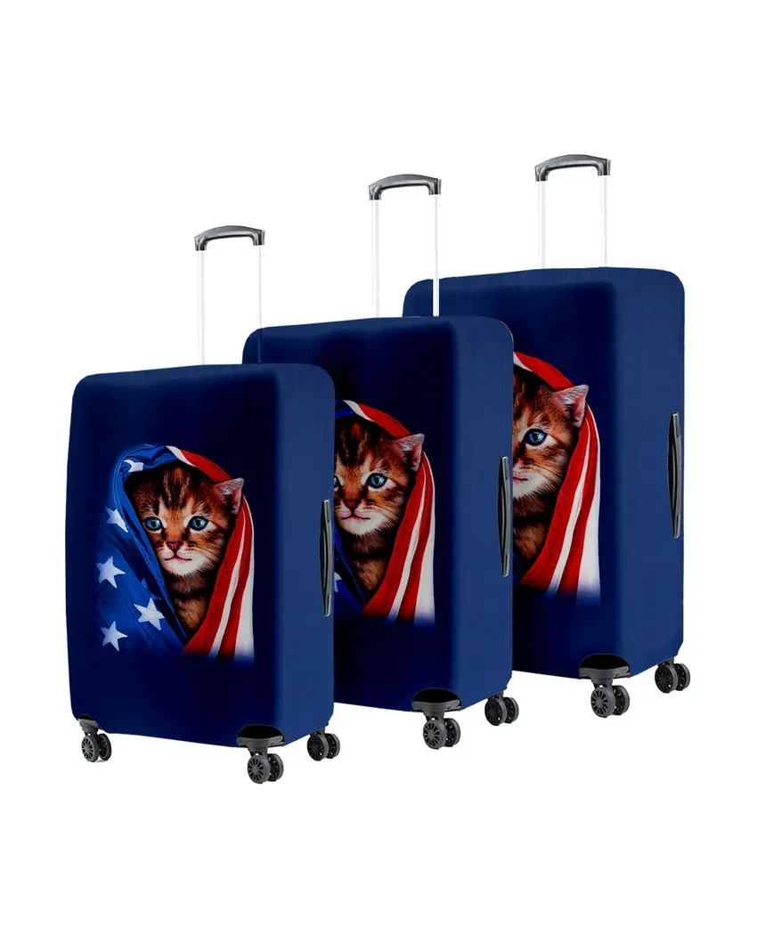 ONLY LUGGAGE COVER | Premium Navy Blue Polyester Stretchable Printed Protective Luggage Bag Cover