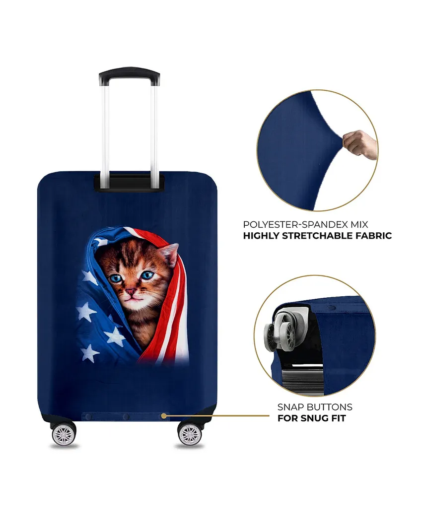 ONLY LUGGAGE COVER | Premium Navy Blue Polyester Stretchable Printed Protective Luggage Bag Cover