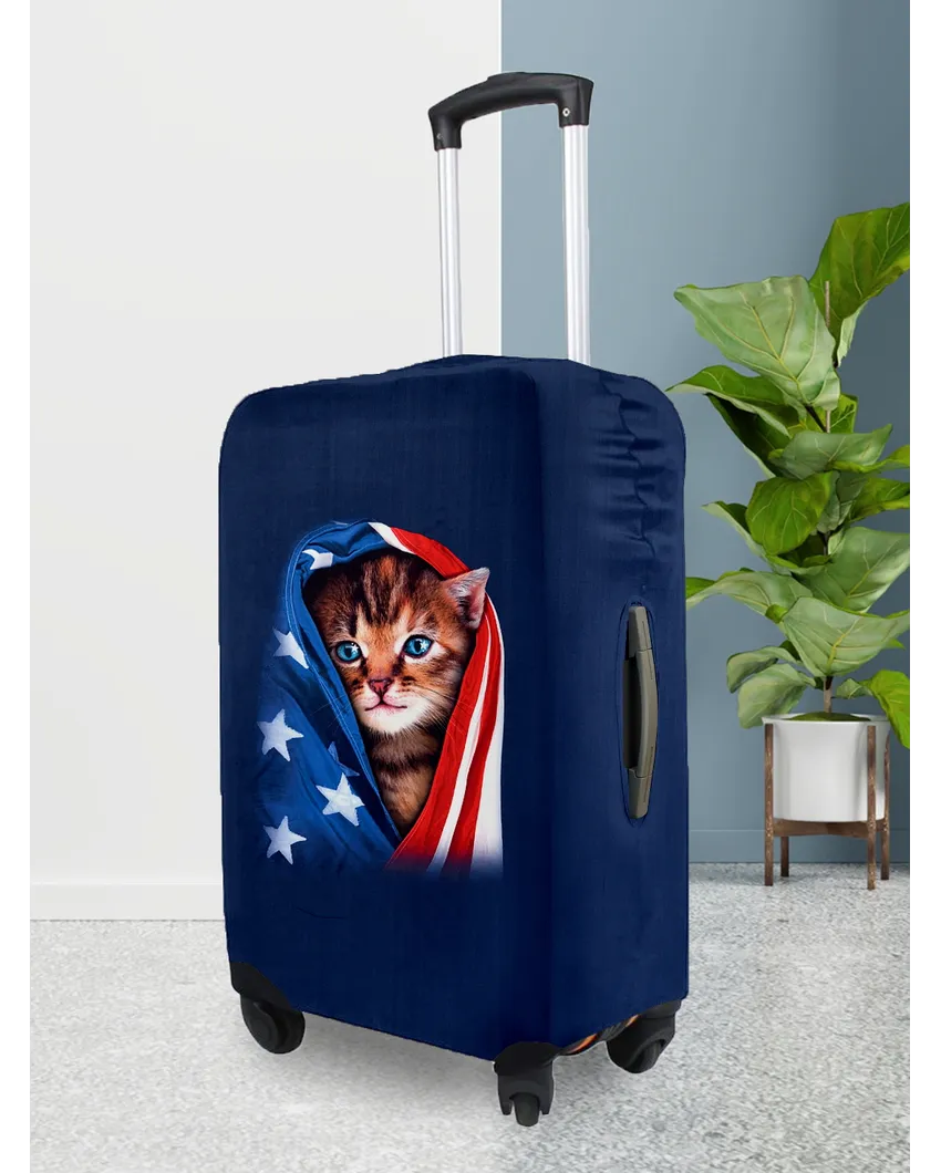 ONLY LUGGAGE COVER | Premium Navy Blue Polyester Stretchable Printed Protective Luggage Bag Cover