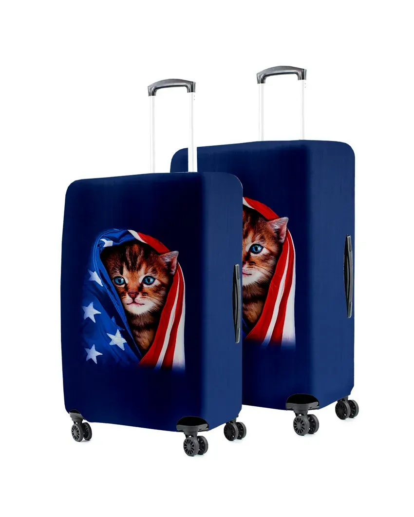 ONLY LUGGAGE COVER | Premium Navy Blue Polyester Stretchable Printed Protective Luggage Bag Cover