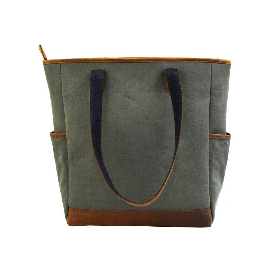 Outback and Beyond Marlini Tote Bag in Rescued Army Olive Green Canvas & Salvaged Nubuck