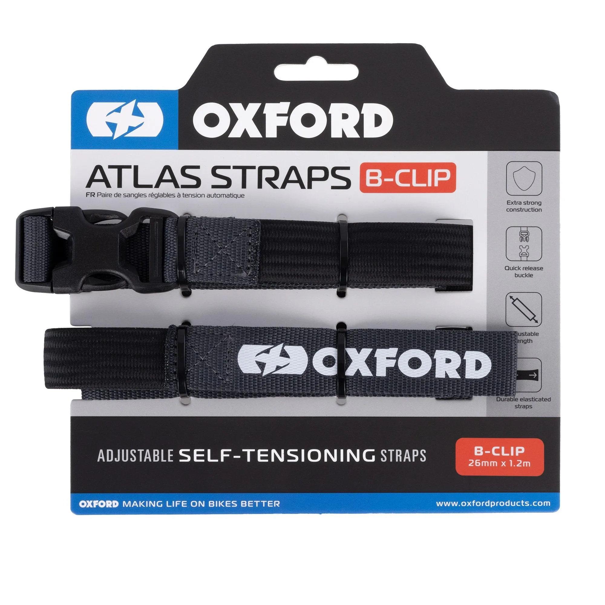 Oxford Atlas B-Clip Adjustable Self Tensioning Tie Down Straps (Pair)