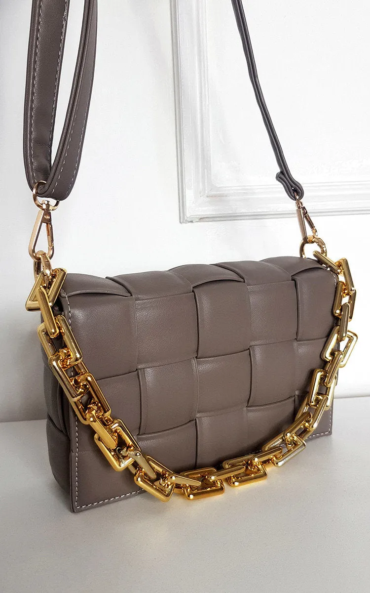 Padded Shoulder Bag with Chain Detail