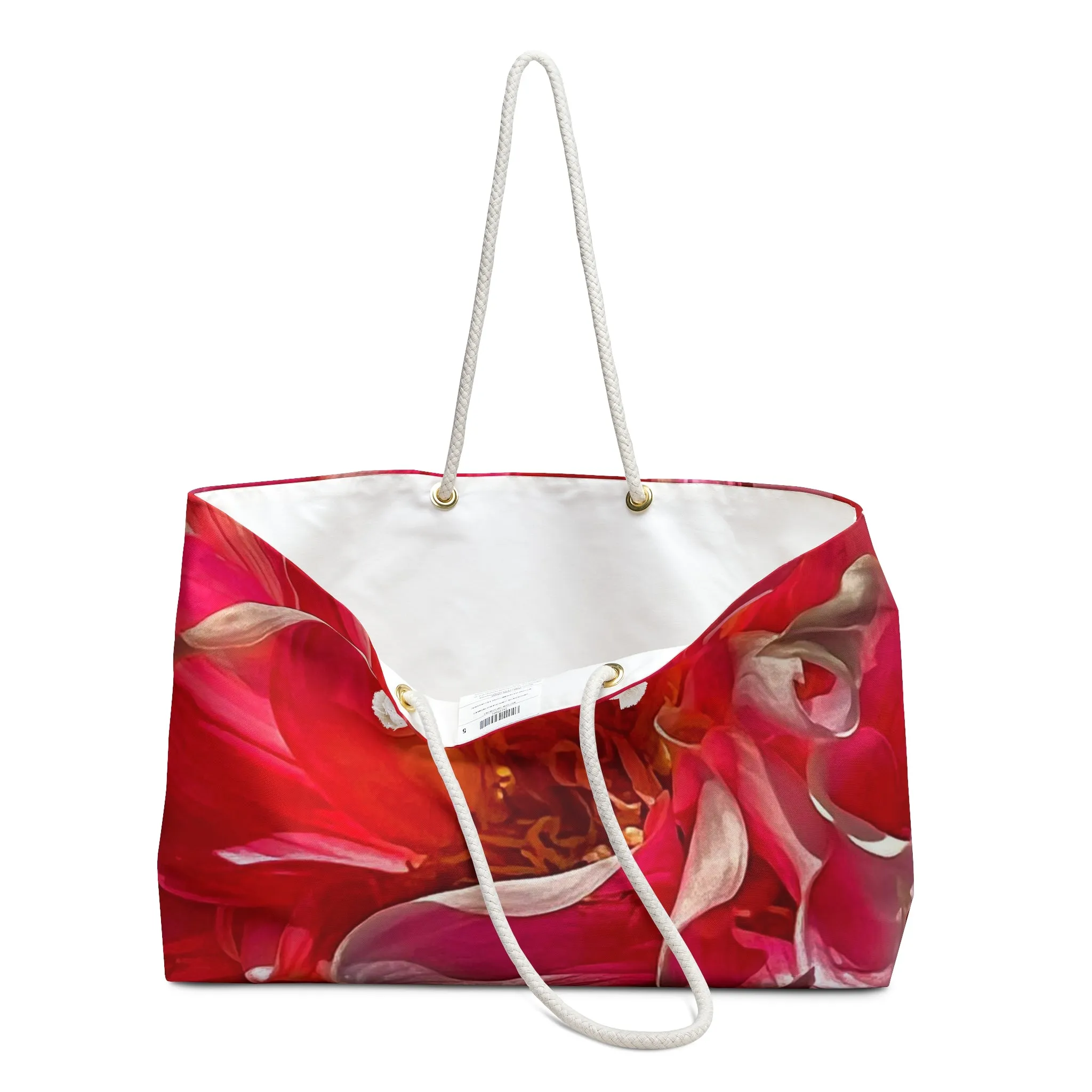 Red Floral Abstrac Weekender Bag Oversized Wide-mouthed Floral Inspired Beach Tote Bag with Rope Handles