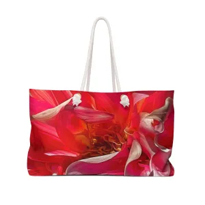 Red Floral Abstrac Weekender Bag Oversized Wide-mouthed Floral Inspired Beach Tote Bag with Rope Handles