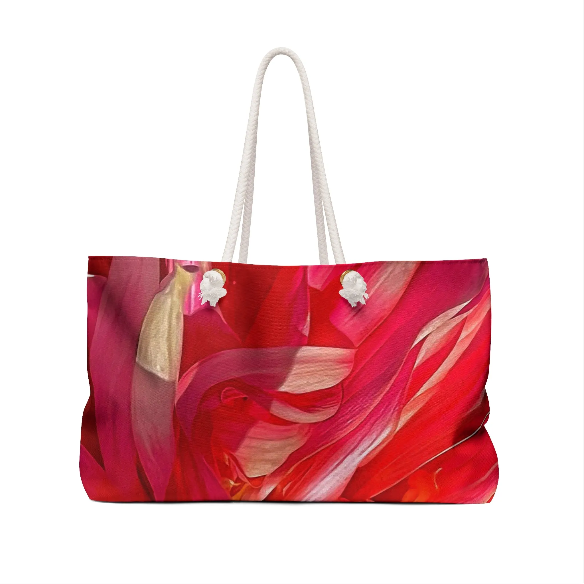 Red Floral Abstrac Weekender Bag Oversized Wide-mouthed Floral Inspired Beach Tote Bag with Rope Handles