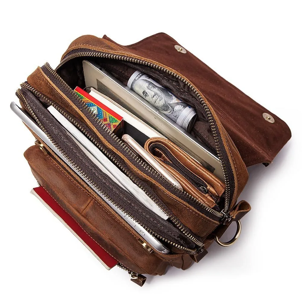 Retro Cowhide Leather Shoulder Messenger Briefcase Bag For Men