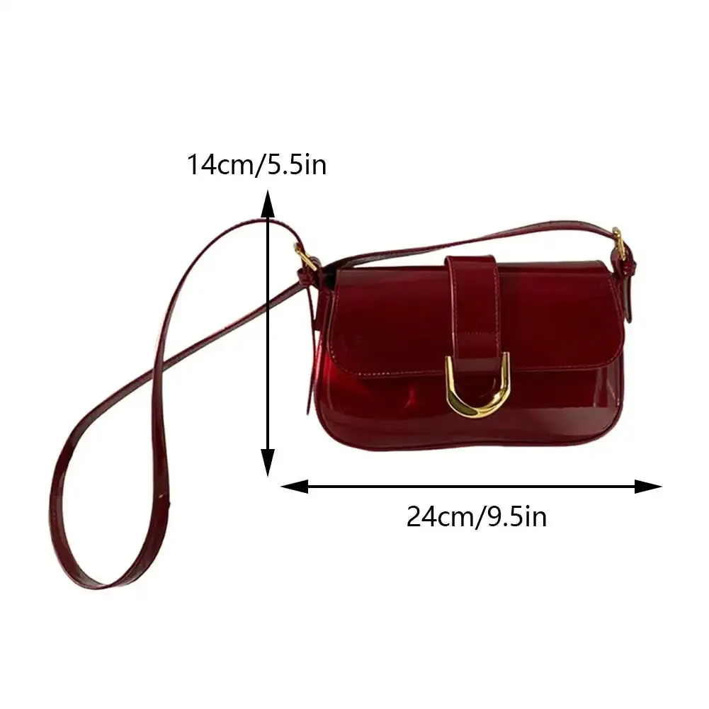 Retro Patent Leather Shoulder Bag – Elegant Crossbody Handbag with Gold Buckle