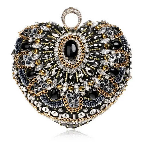 SEKUSA Crystal Evening Retro Beaded Clutch Wedding Diamond Beaded Rhinestone Small Shoulder Women's Bags