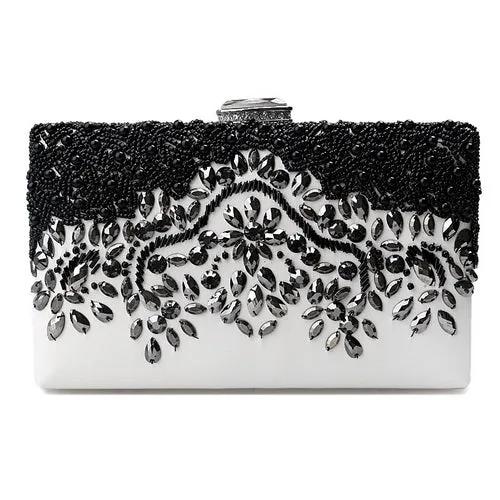 SEKUSA Crystal Evening Retro Beaded Clutch Wedding Diamond Beaded Rhinestone Small Shoulder Women's Bags