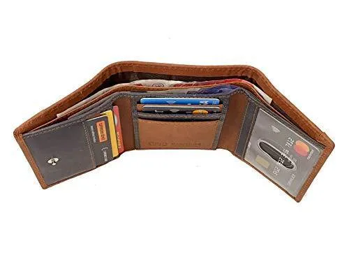 STARHIDE Mens RFID Blocking Trifold Distressed Hunter Leather and Canvas Wallet Credit Card Holder 805 Blue Brown