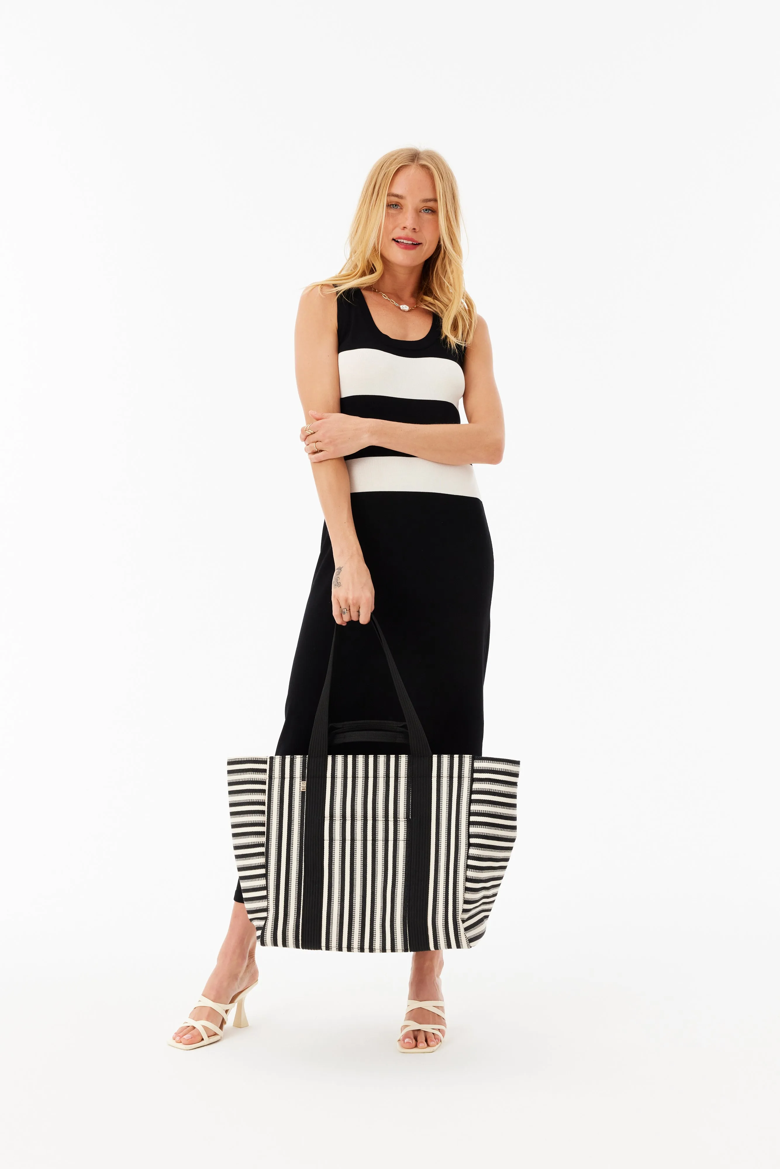 The Vacation Tote in Black Stripe