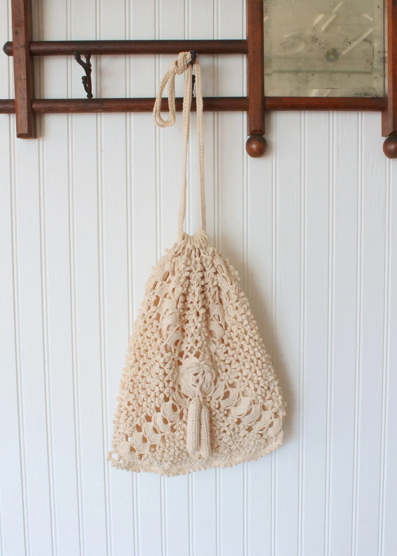 Vintage 1970s Edwardian Style Crochet Bag Purse