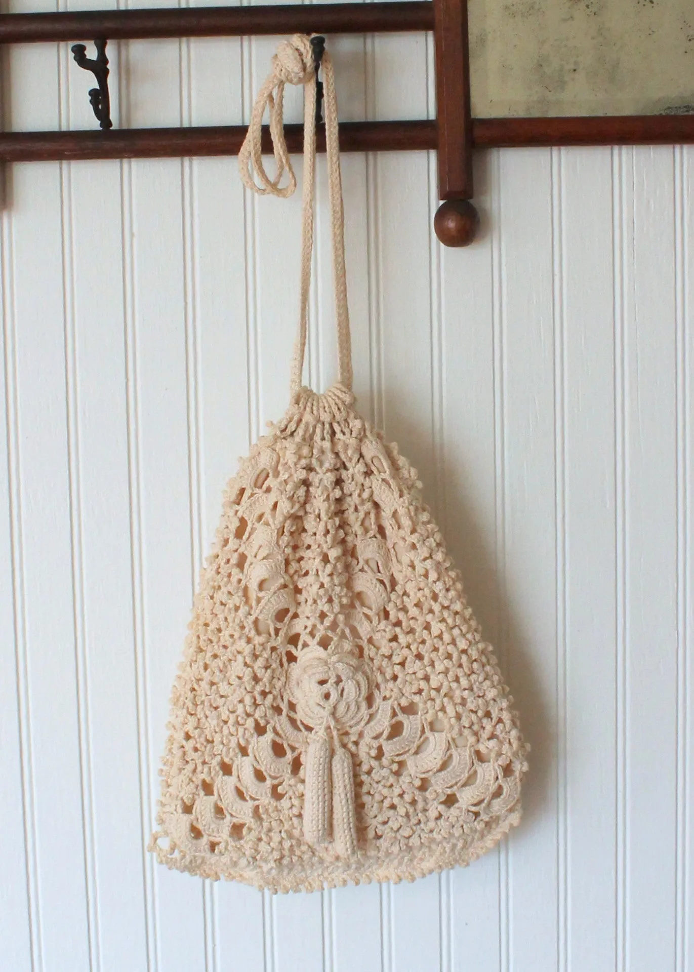 Vintage 1970s Edwardian Style Crochet Bag Purse