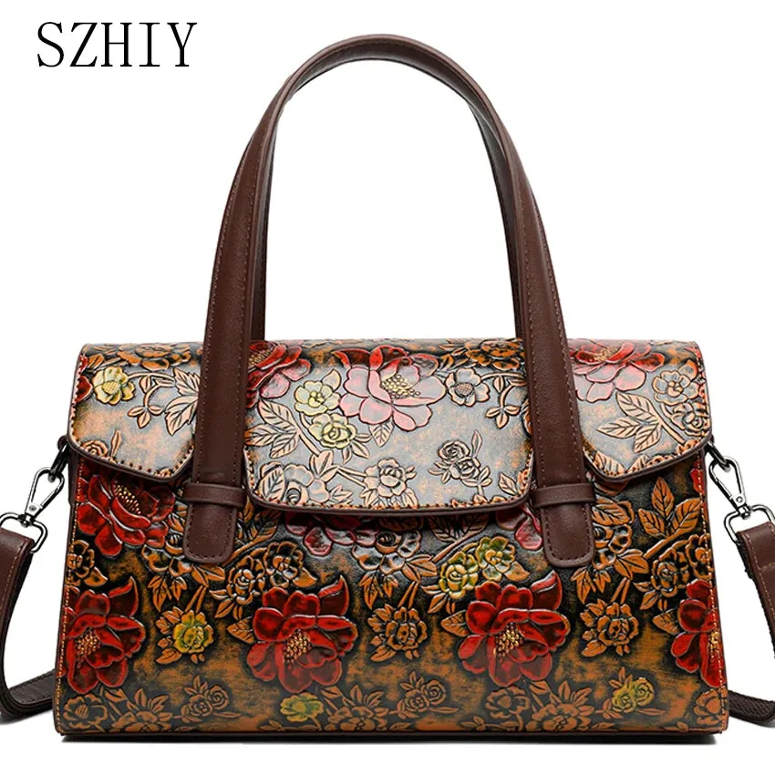 Vintage Inspired Luxury 3D Printed PU Leather Shoulder Bag by SZHIY