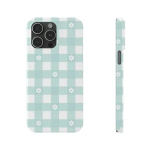 White Daisies and Blue Gingham Design Sleek Elegance Wireless-Charging Compatible Phone Case Slim Phone Case compatible with over 20 iphone models