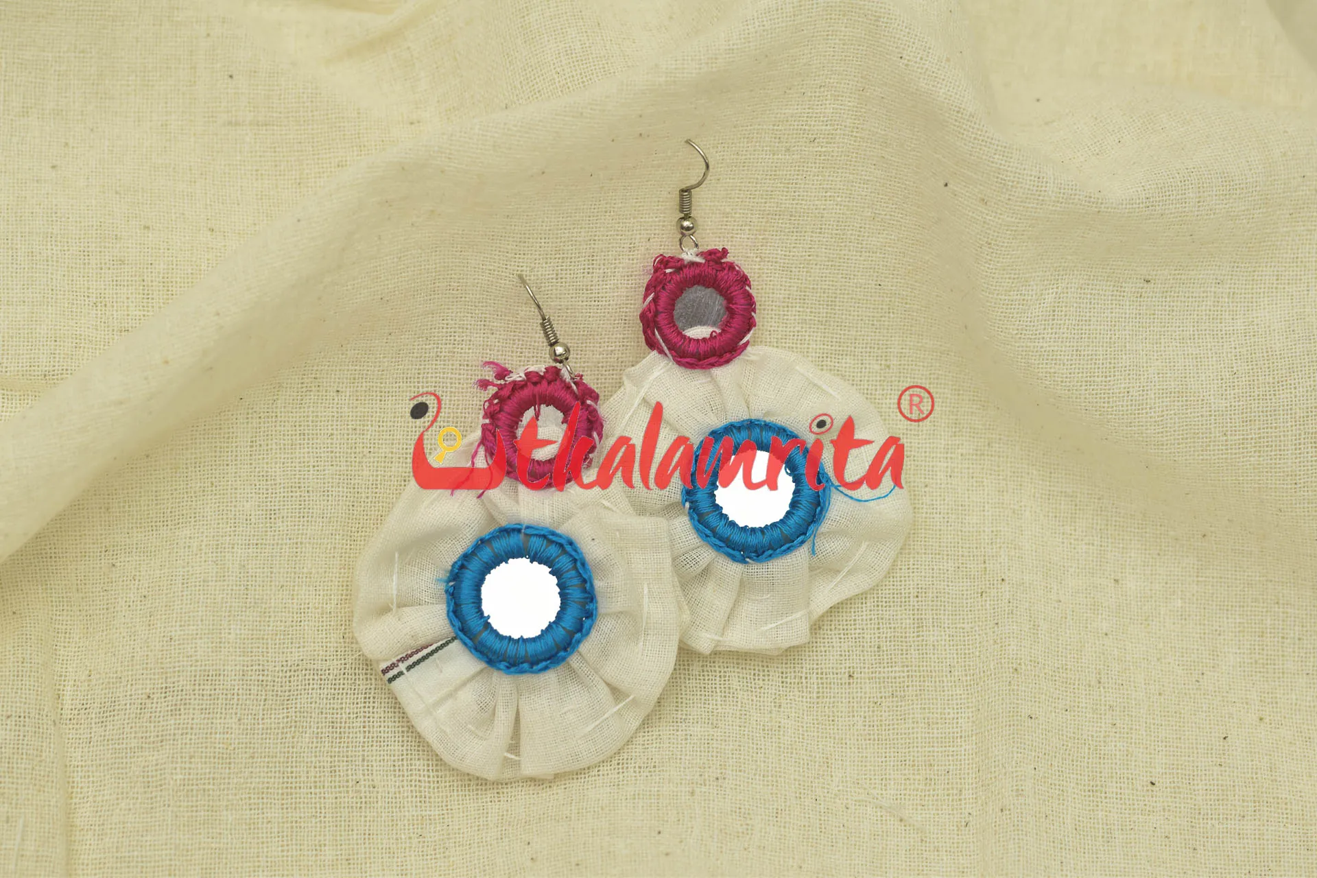 White Pipli Flowers Blue pink (Pipli applique danglers)