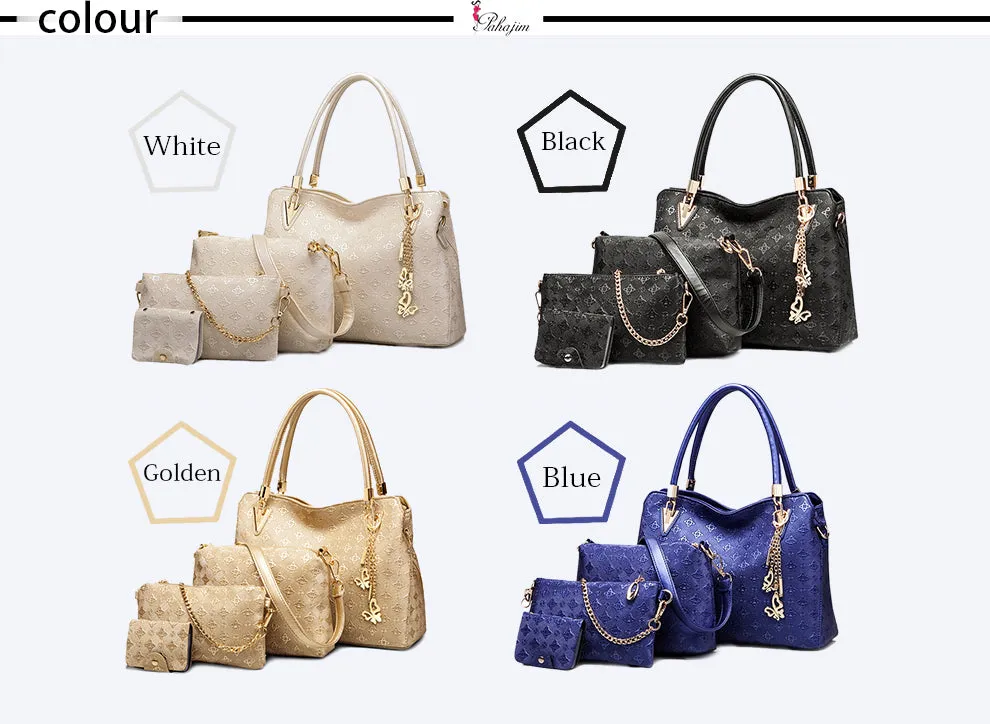 Women's Fashion Shoulder Bags - 4 Pieces Bags Set - White,Black,Gold,Blue