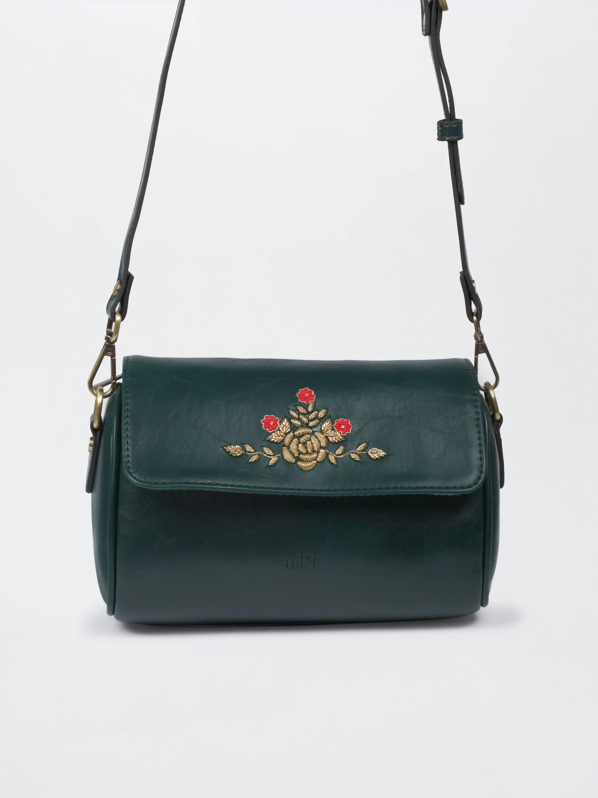 Zari Roses Retro Style Flap Sling - Green